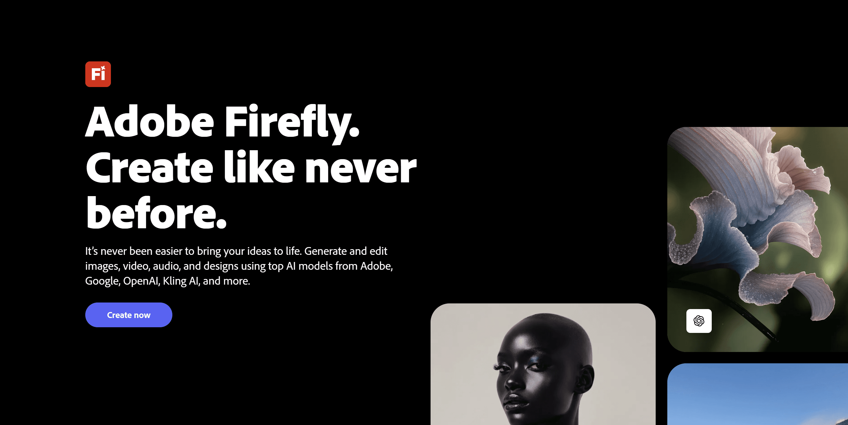 Adobe Firefly homepage, an AI image generator for higher-end, professional LinkedIn visuals
