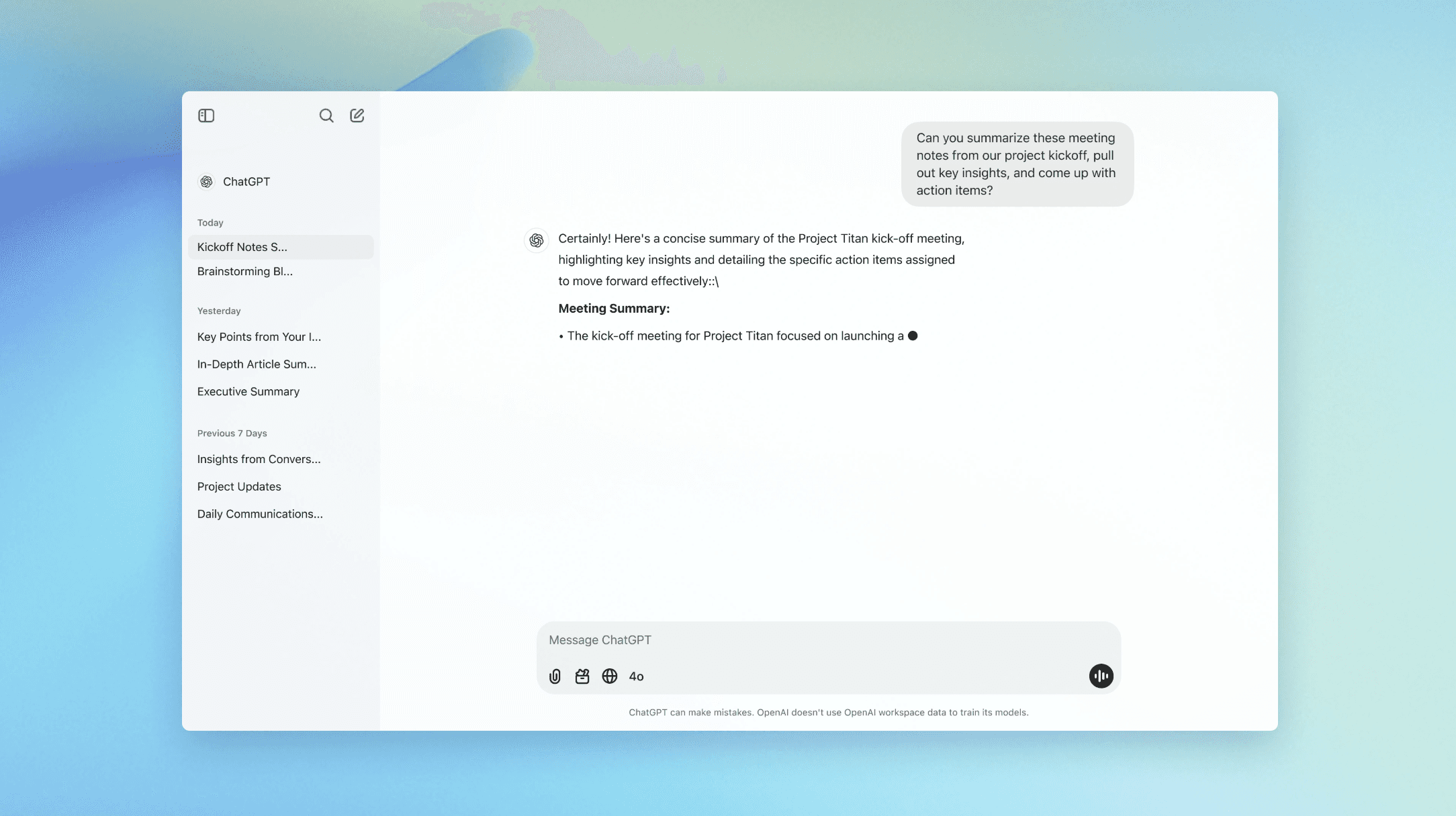 ChatGPT homepage, a general-purpose AI assistant strong at structured long-form drafting