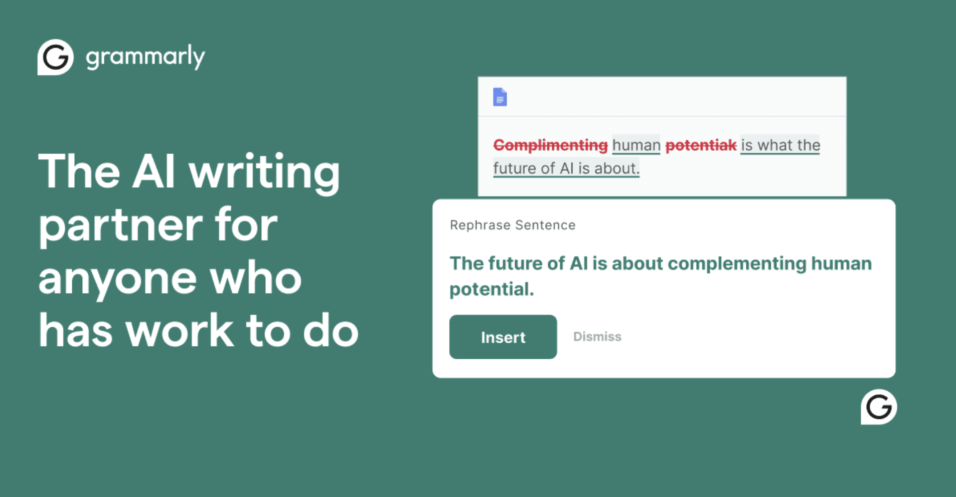 Grammarly homepage, an AI editing and clarity tool with a free tier