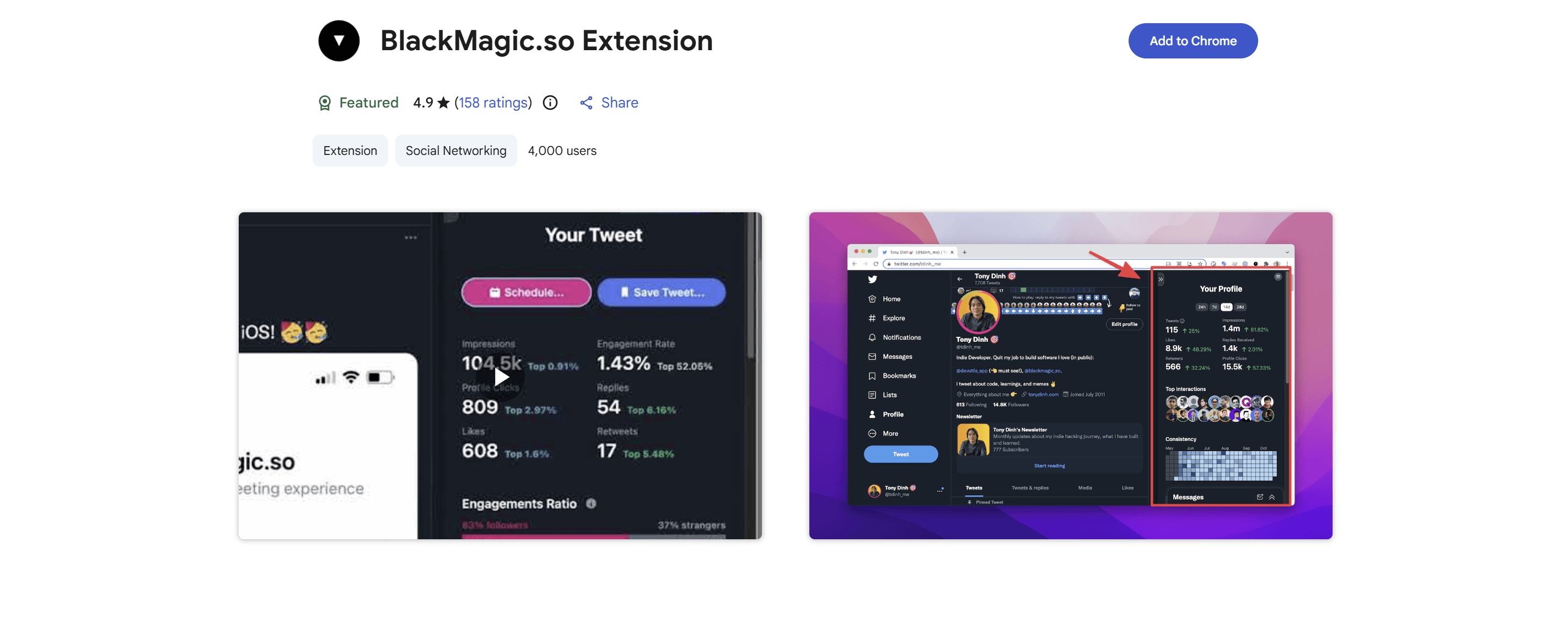 Black Magic for X extension listing on the Chrome Web Store
