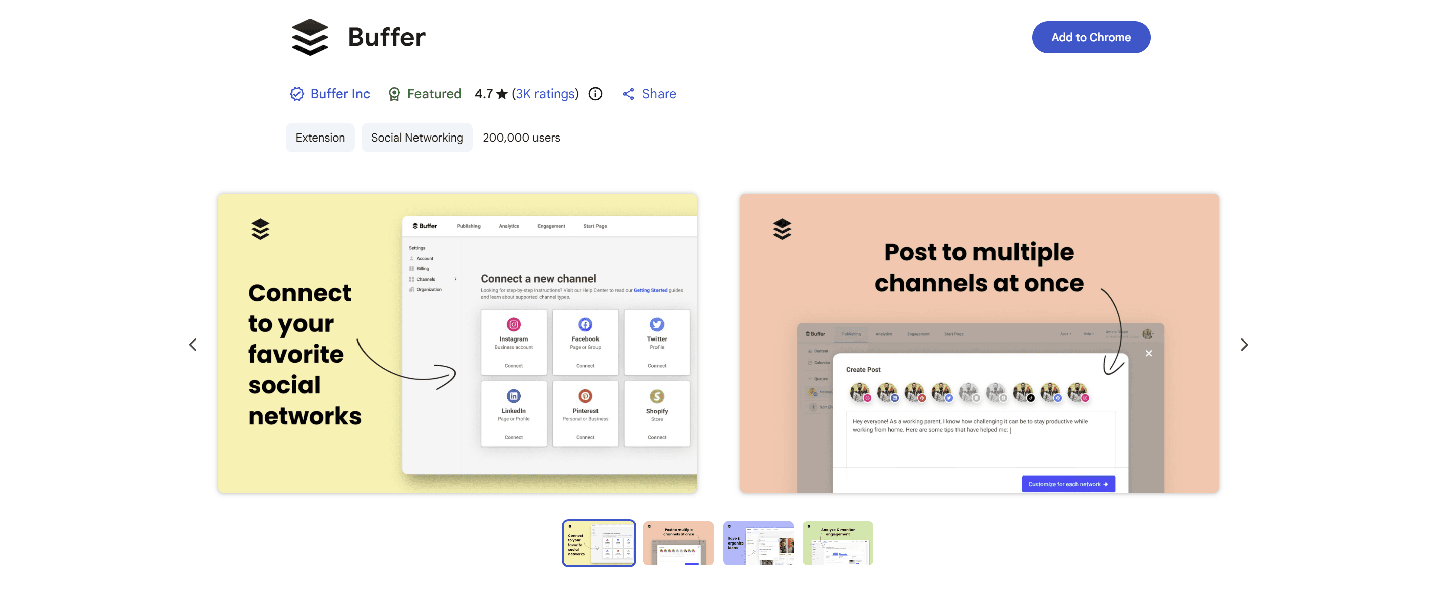 Buffer extension listing on the Chrome Web Store