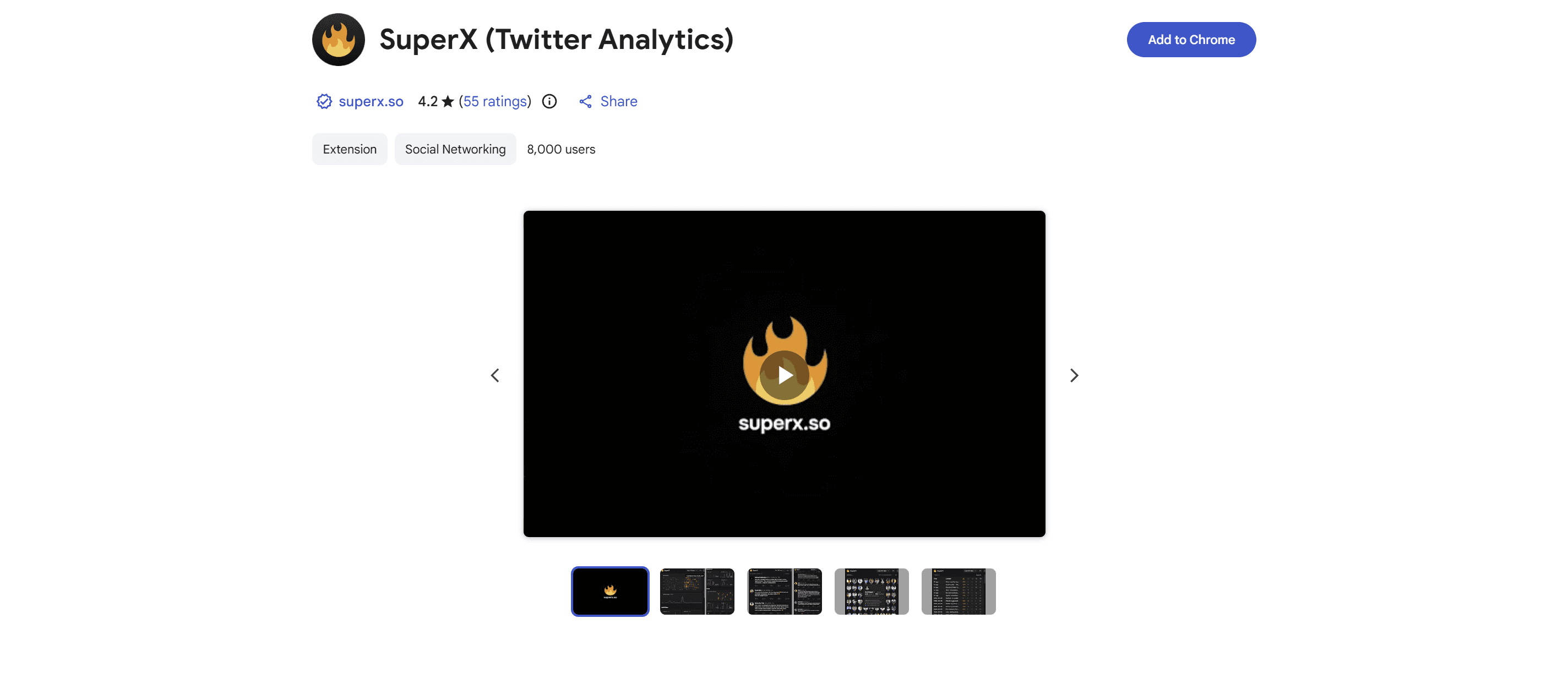 SuperX extension listing on the Chrome Web Store