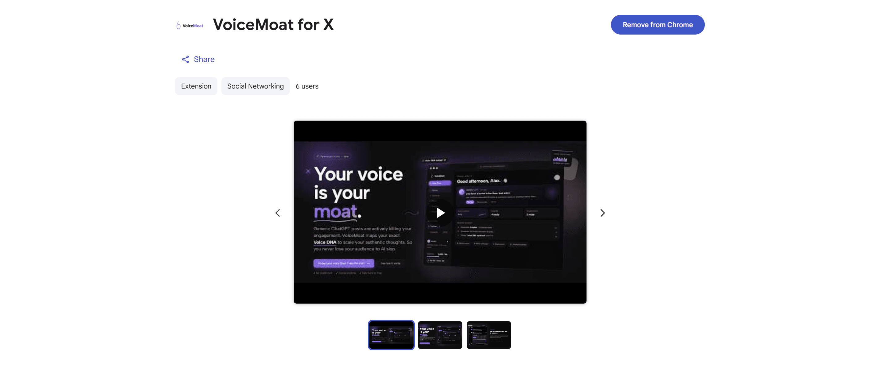 VoiceMoat for X extension listing on the Chrome Web Store