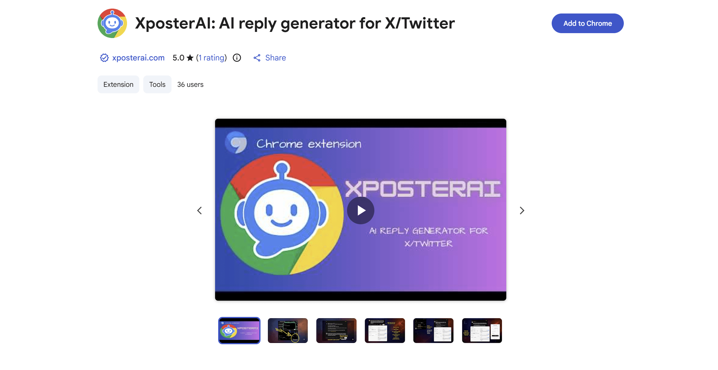 XposterAI extension listing on the Chrome Web Store