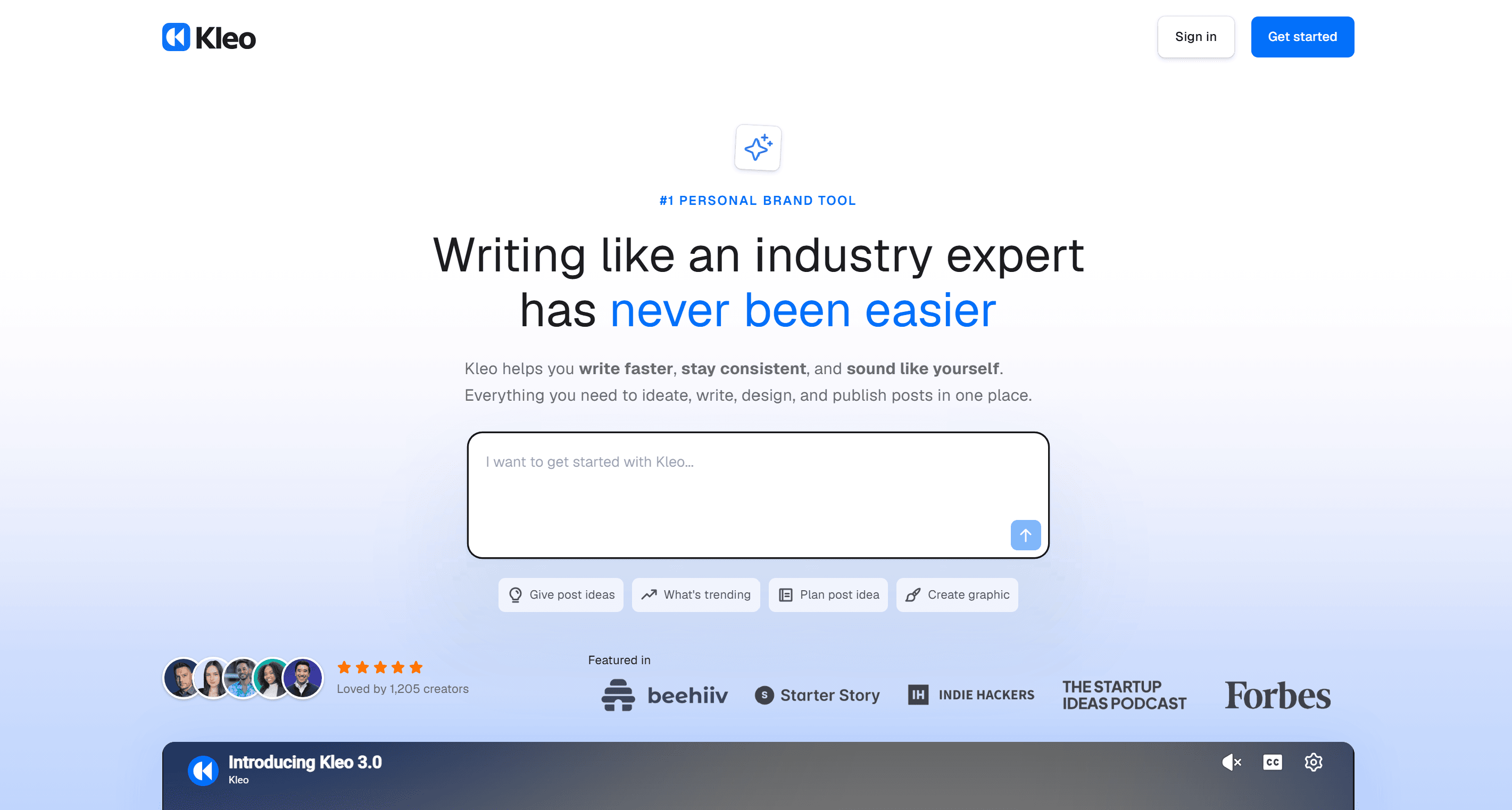 Kleo pricing page showing a single flat plan at $99 per month or $999 per year